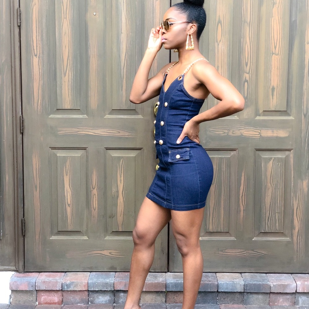 Denim Gold Chain Bodycon Dress - Picture 4 of 5